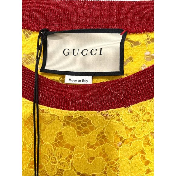 New Gucci Yellow Lace T-shirt Top Mini Dress Tunic Medium - Picture 3 of 8